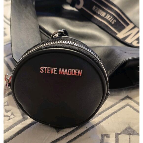 Steve Madden Bjessi Crossbody Hobo Purse Black Silver Lock Tote Coin Purse Strap - Picture 5 of 9
